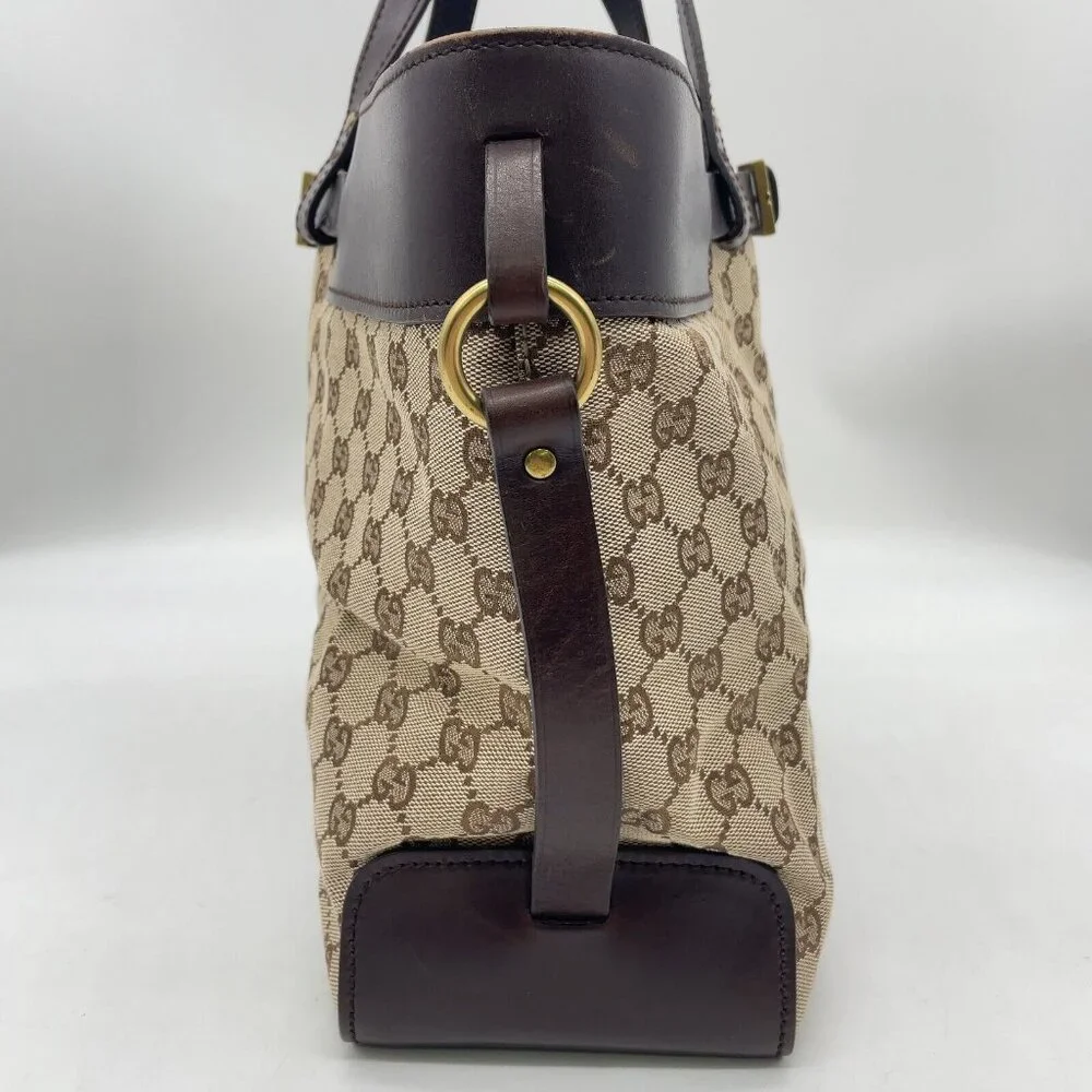 ❌SOLD❌ Authentic Gucci GG Canvas/Leather Buckle Tote Bag - Picture 4 of 17